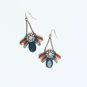 Navy Blue and Brown Drop Earrings w Gems! NWOT